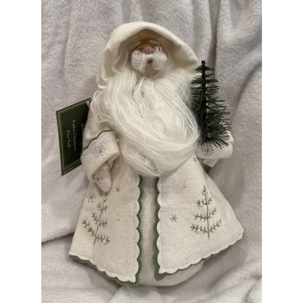 HMK Santa Doll Weighted Bottom White Felt w/ Tree &Beaded Accent Robes Christmas